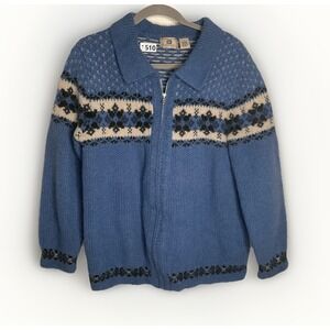 Vintage Maurices Sweater Men's Large 100% Shetland Wool Blue Zip Up Grandpacore.